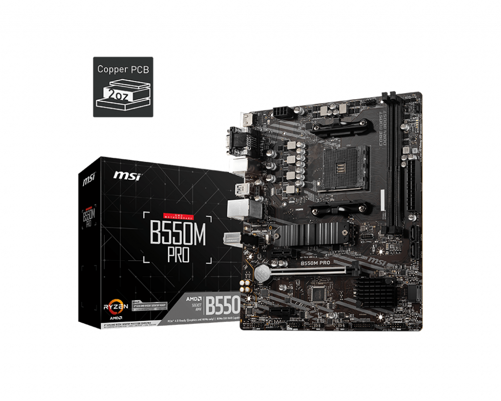 MSI B550M PRO ProSeries Motherboard (Support 3rd Gen AMD Ryzen, AM4, DDR4, PCIe 4.0, SATA 6Gb/s, M.2, USB 3.2 Gen 1, HDMI/DP, Micro-ATX)